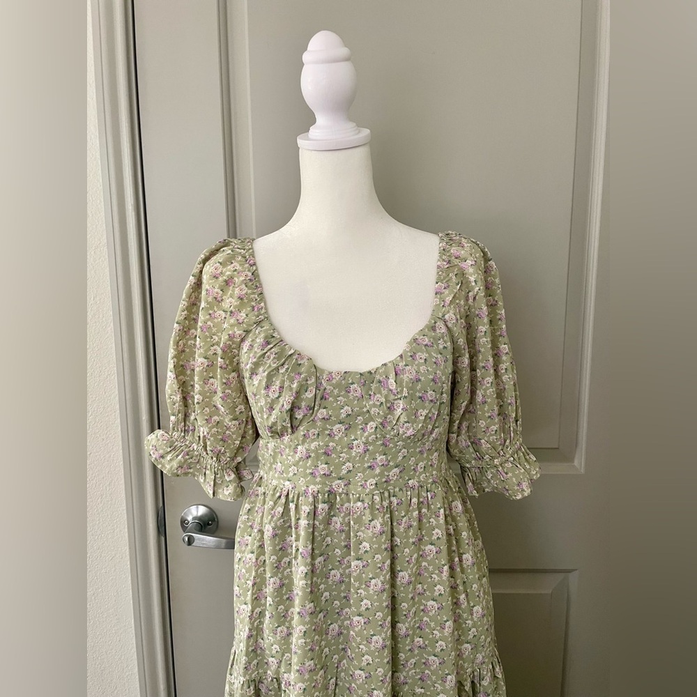Sage Floral Tiered Maxi Dress with Puff Sleeves - Picture 2 of 2